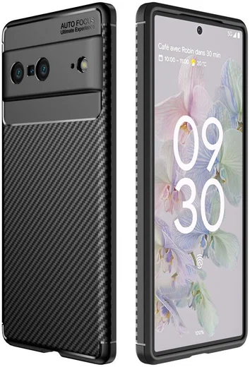 Google Pixel 7 Hoesje Siliconen Carbon TPU Back Cover Zwart afbeelding 4