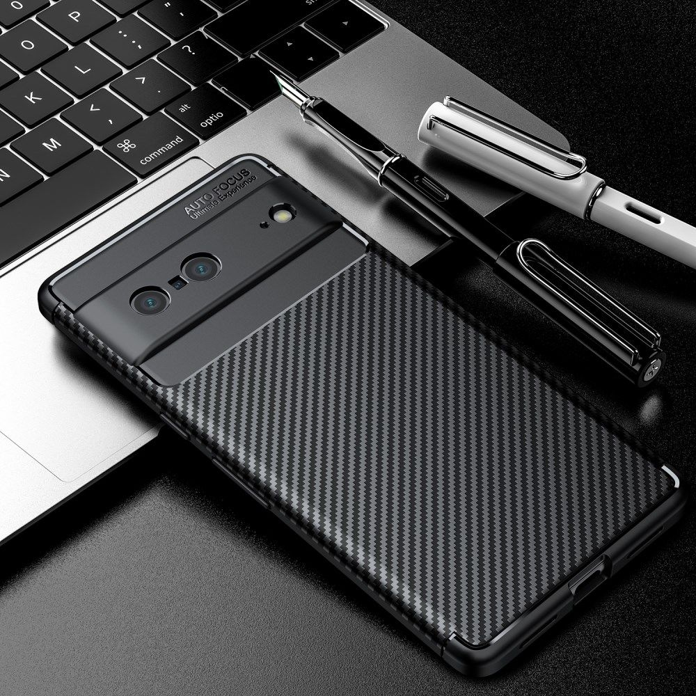 Google Pixel 7 Hoesje Siliconen Carbon TPU Back Cover Zwart afbeelding 5