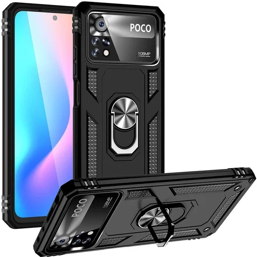 Xiaomi Poco X4 Pro Hoesje Hybride Kickstand Back Cover Zwart afbeelding 1