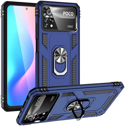 Xiaomi Poco X4 Pro Hoesje Hybride Kickstand Back Cover Blauw afbeelding 1