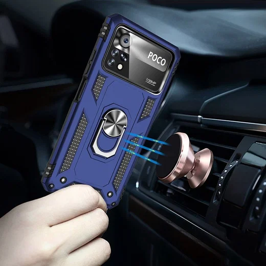 Xiaomi Poco X4 Pro Hoesje Hybride Kickstand Back Cover Blauw afbeelding 5