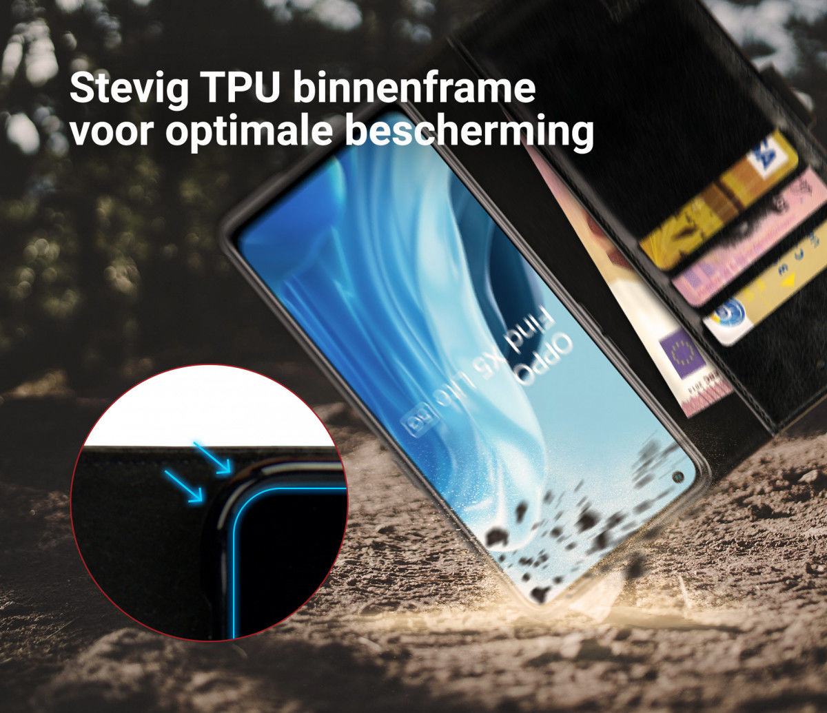 Rosso Element Oppo Find X5 Lite Hoesje Book Cover Wallet Zwart afbeelding 5