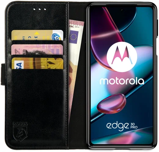 Rosso Element Motorola Edge 30 Pro Hoesje Book Cover Wallet Zwart afbeelding 1