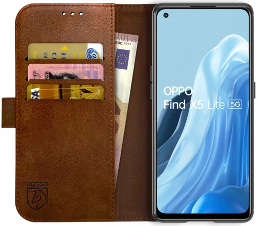 Rosso Element Oppo Find X5 Lite Hoesje Book Cover Wallet Bruin afbeelding 1