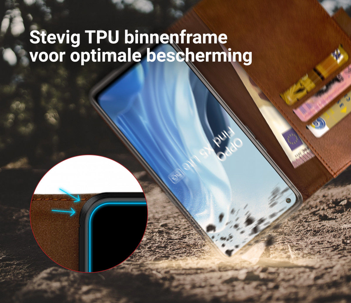 Rosso Element Oppo Find X5 Lite Hoesje Book Cover Wallet Bruin afbeelding 5