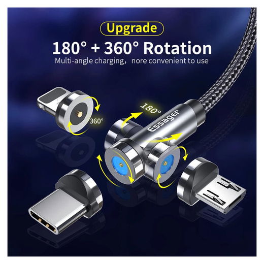 Essager 3A 540° Draaibare Magnetische Micro USB naar USB Kabel 2M afbeelding 3