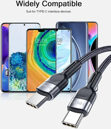Essager 5A Gevlochten USB-C naar USB-C Kabel 60W Fast Charge 2M Zwart afbeelding 7