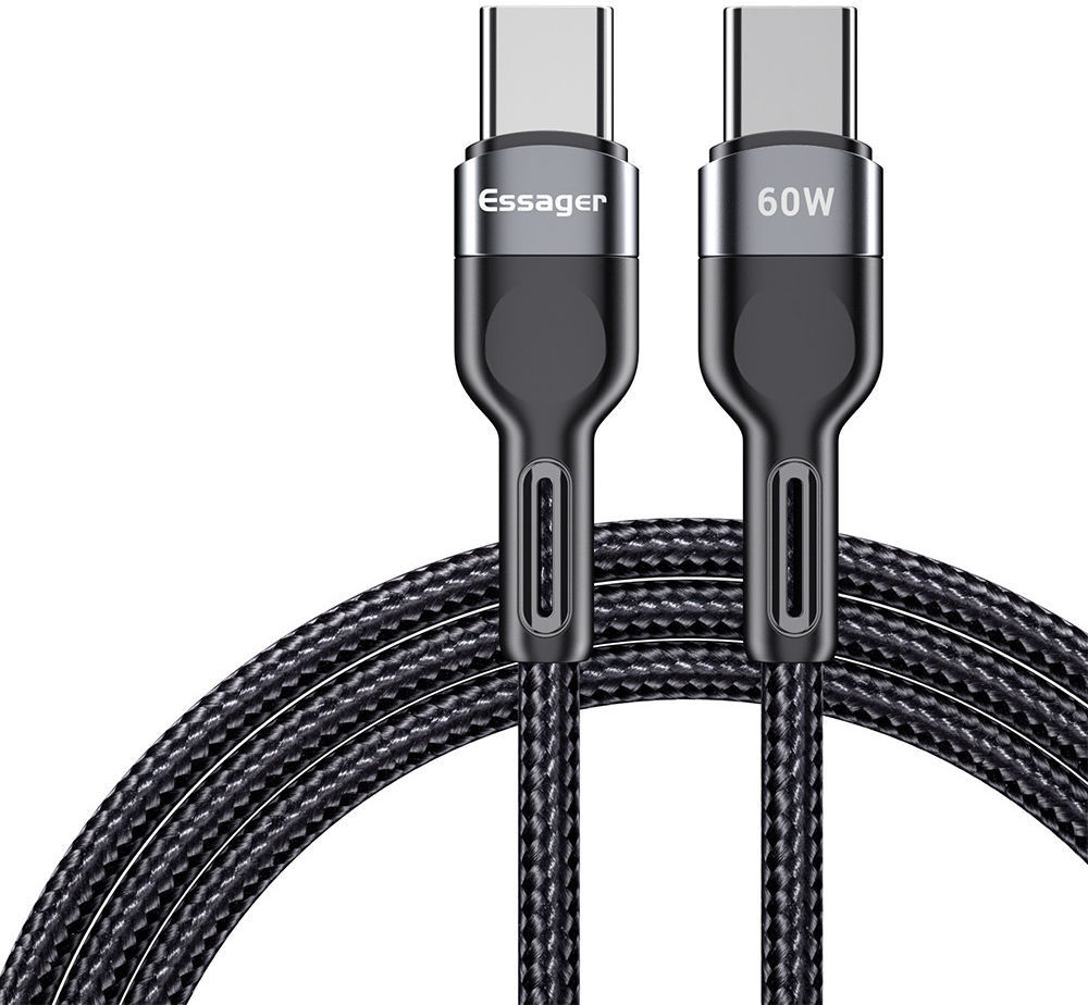 Essager 5A Gevlochten USB-C naar USB-C Kabel 60W Fast Charge 2M Zwart afbeelding 1