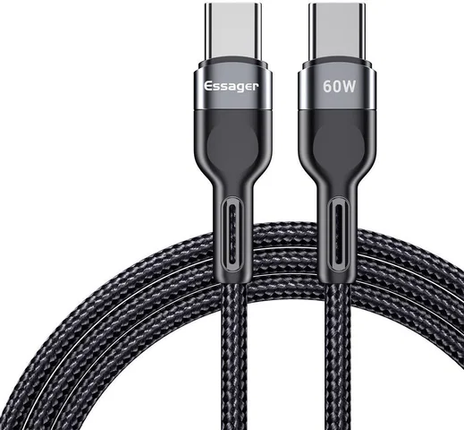 Essager 5A Gevlochten USB-C naar USB-C Kabel 60W Fast Charge 2M Zwart afbeelding 1