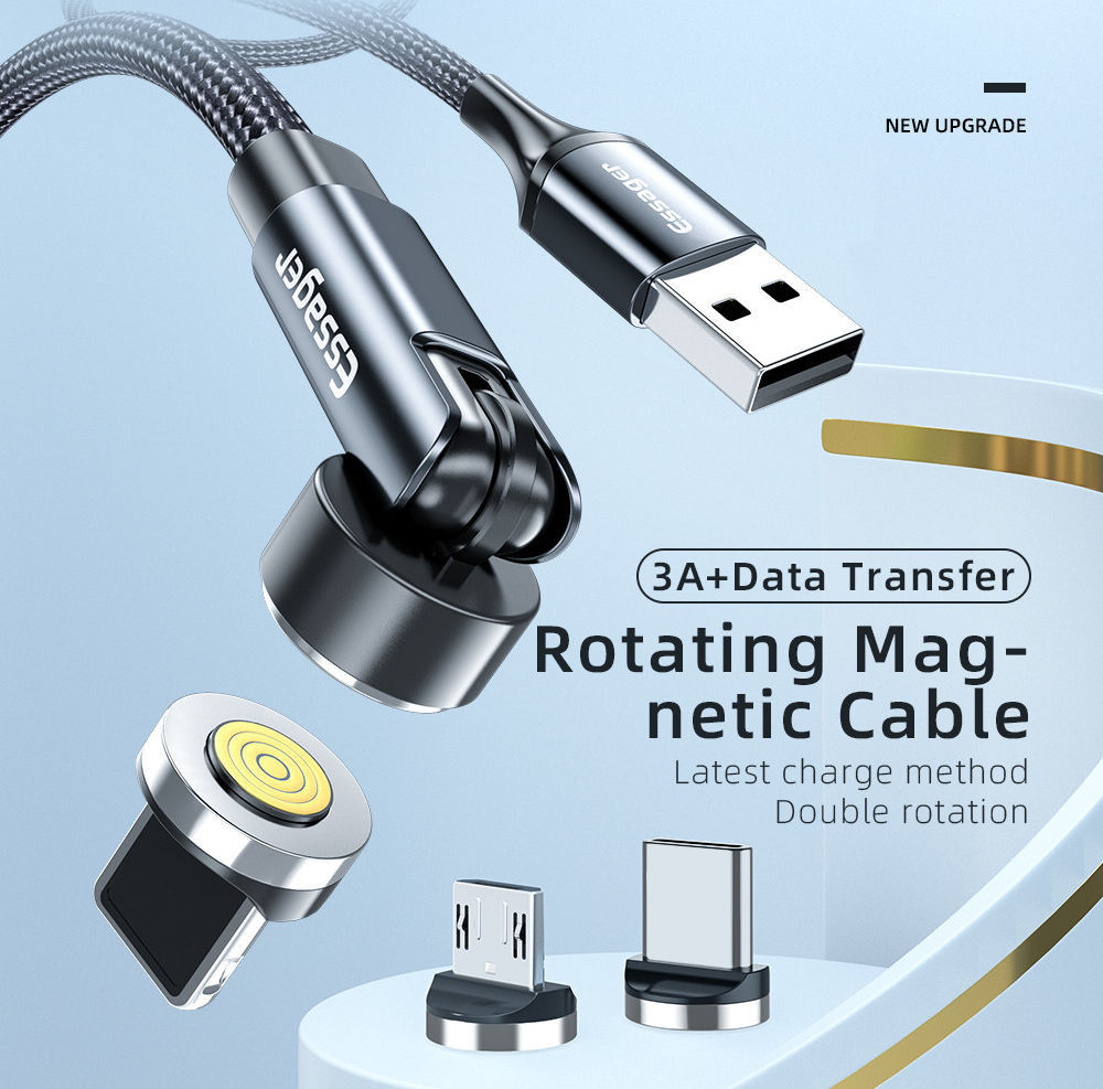 Essager 3A 540° Draaibare Magnetische Lightning naar USB Kabel 1M afbeelding 4