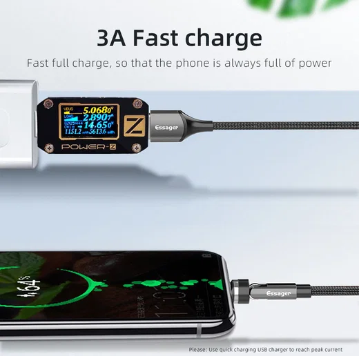 Essager 3A 540° Draaibare Magnetische Lightning naar USB Kabel 1M afbeelding 5
