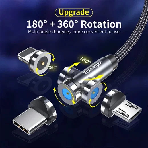 Essager 3A 540° Draaibare Magnetische Lightning naar USB Kabel 1M afbeelding 3