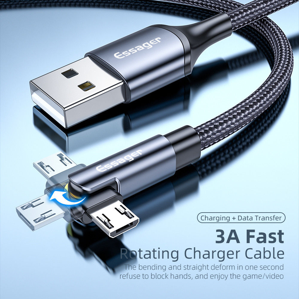 Essager 3A 180° Draaibare USB naar micro USB Kabel Fast Charge 1M afbeelding 3