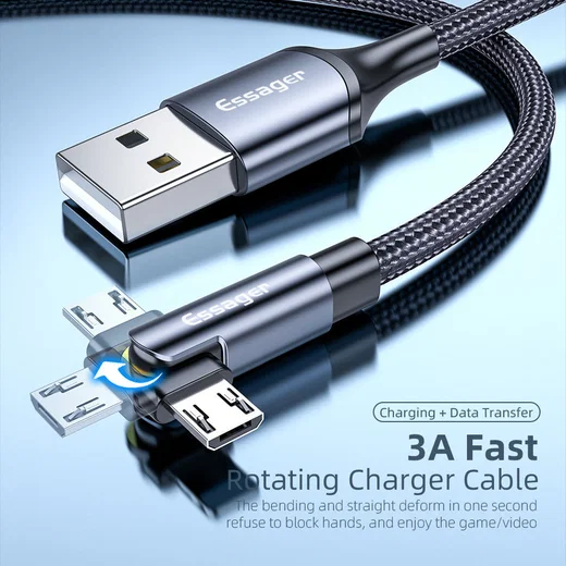 Essager 3A 180° Draaibare USB naar micro USB Kabel Fast Charge 1M afbeelding 3