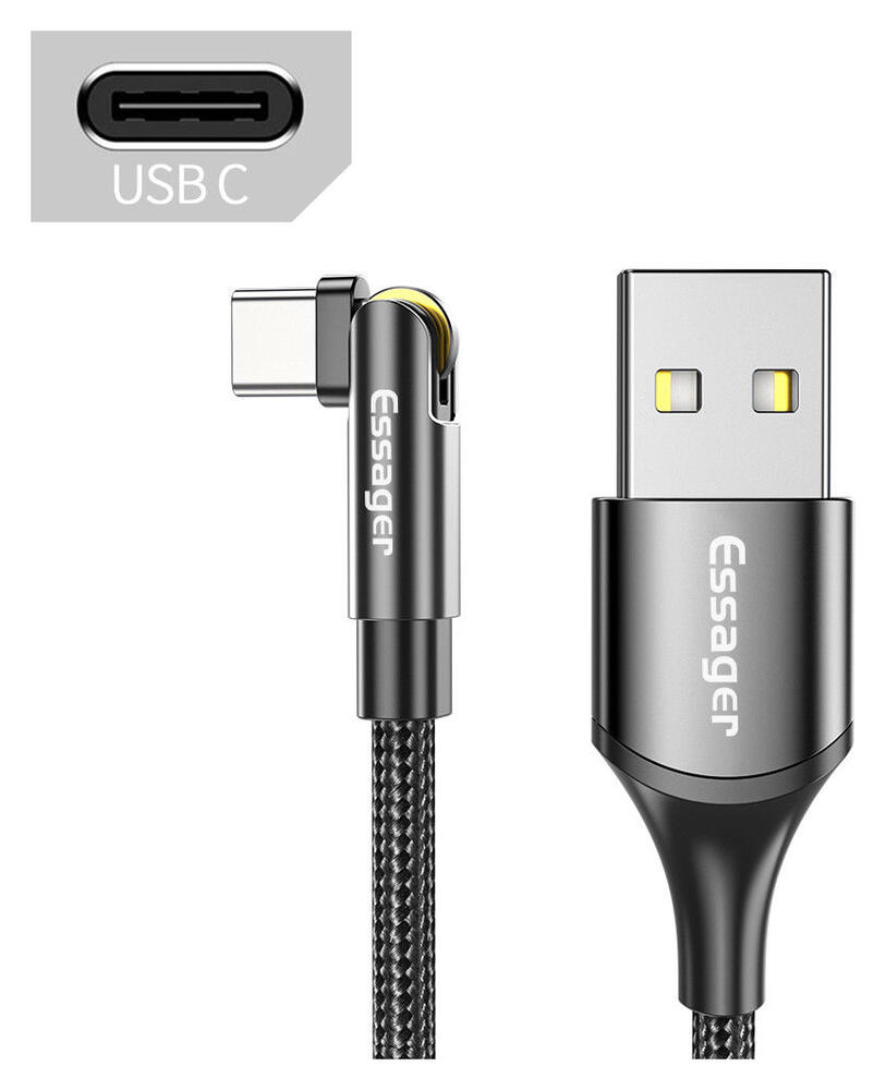 Essager 3A 180° Draaibare USB naar USB-C Kabel Fast Charge 1M Zwart afbeelding 2
