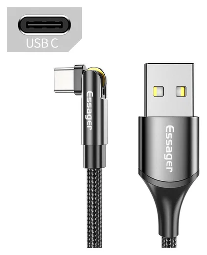 Essager 3A 180° Draaibare USB naar USB-C Kabel Fast Charge 1M Zwart afbeelding 2