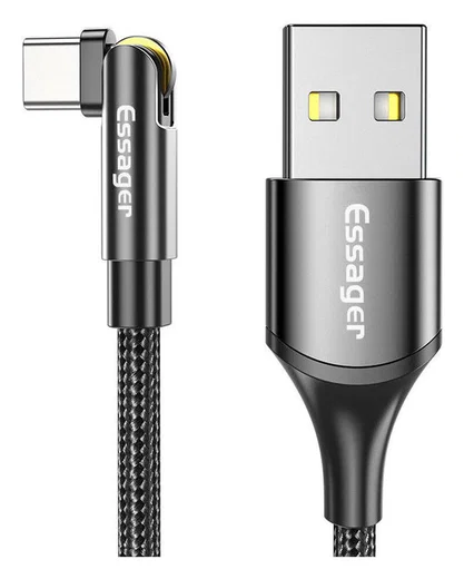 Essager 3A 180° Draaibare USB naar USB-C Kabel Fast Charge 1M Zwart afbeelding 1