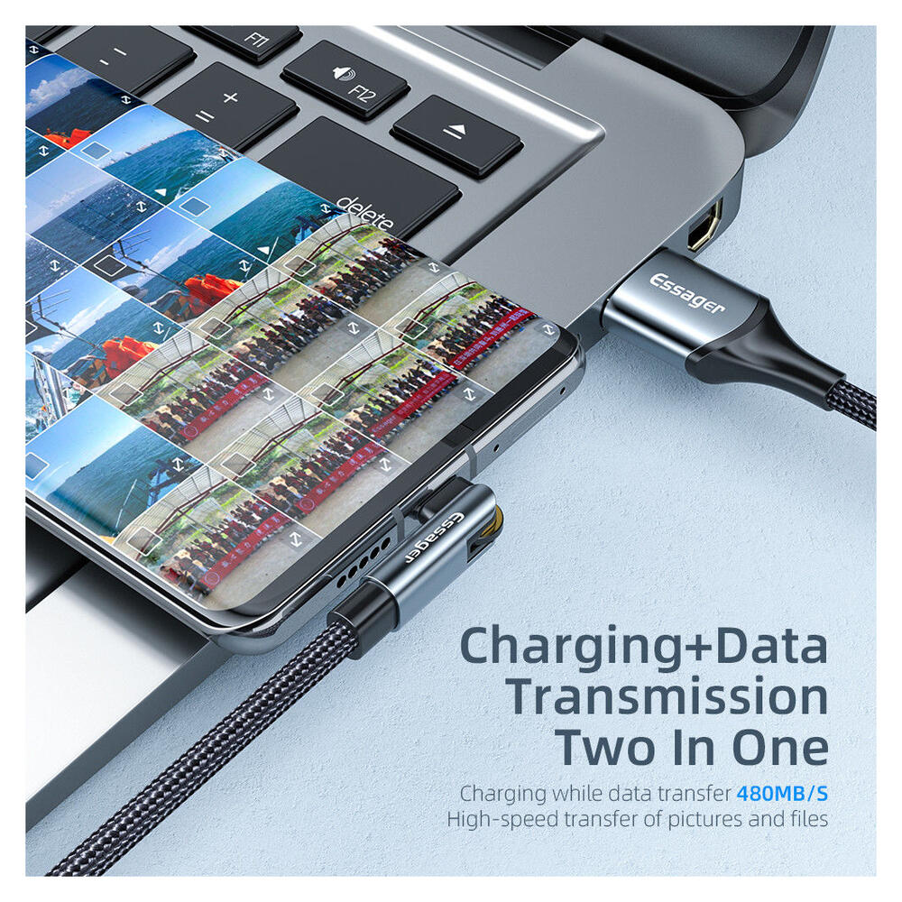 Essager 3A 180° Draaibare USB naar USB-C Kabel Fast Charge 1M Zwart afbeelding 4