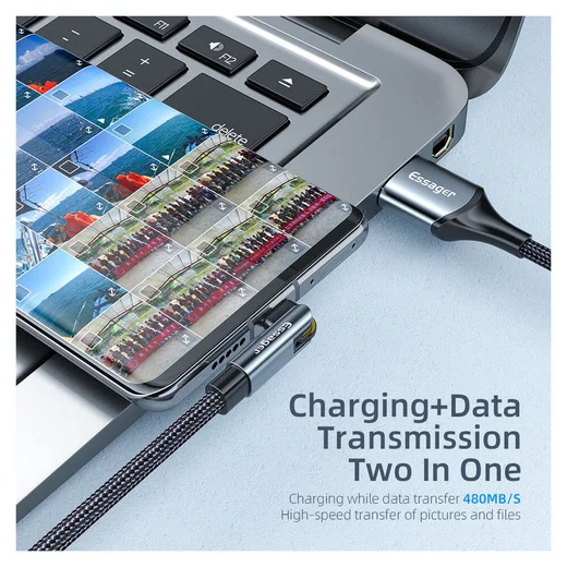 Essager 3A 180° Draaibare USB naar USB-C Kabel Fast Charge 1M Zwart afbeelding 4