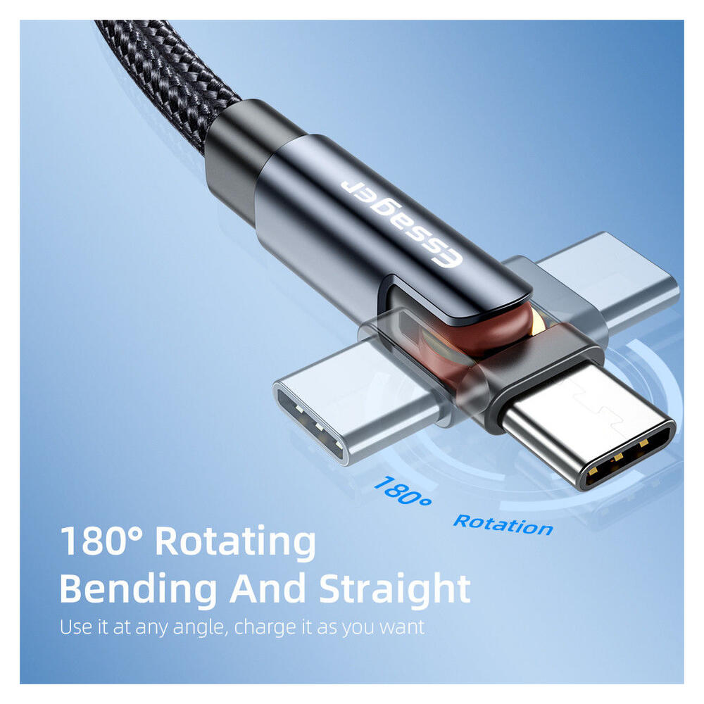 Essager 3A 180° Draaibare USB naar USB-C Kabel Fast Charge 1M Zwart afbeelding 5