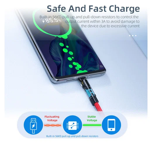 Essager 3A 180° Draaibare USB naar USB-C Kabel Fast Charge 1M Zwart afbeelding 6