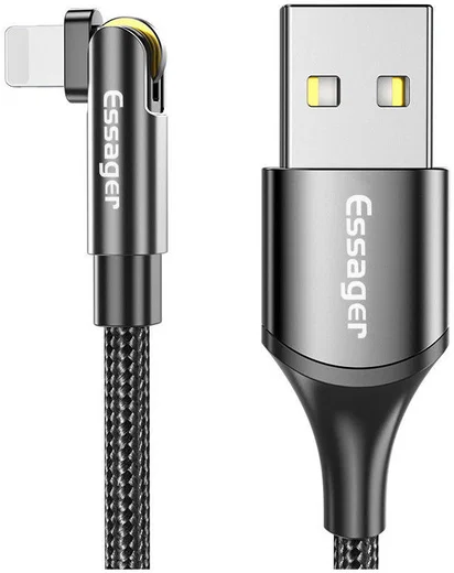 Essager 3A 180° Draaibare USB naar Lightning Oplaad Kabel 1M Zwart afbeelding 1