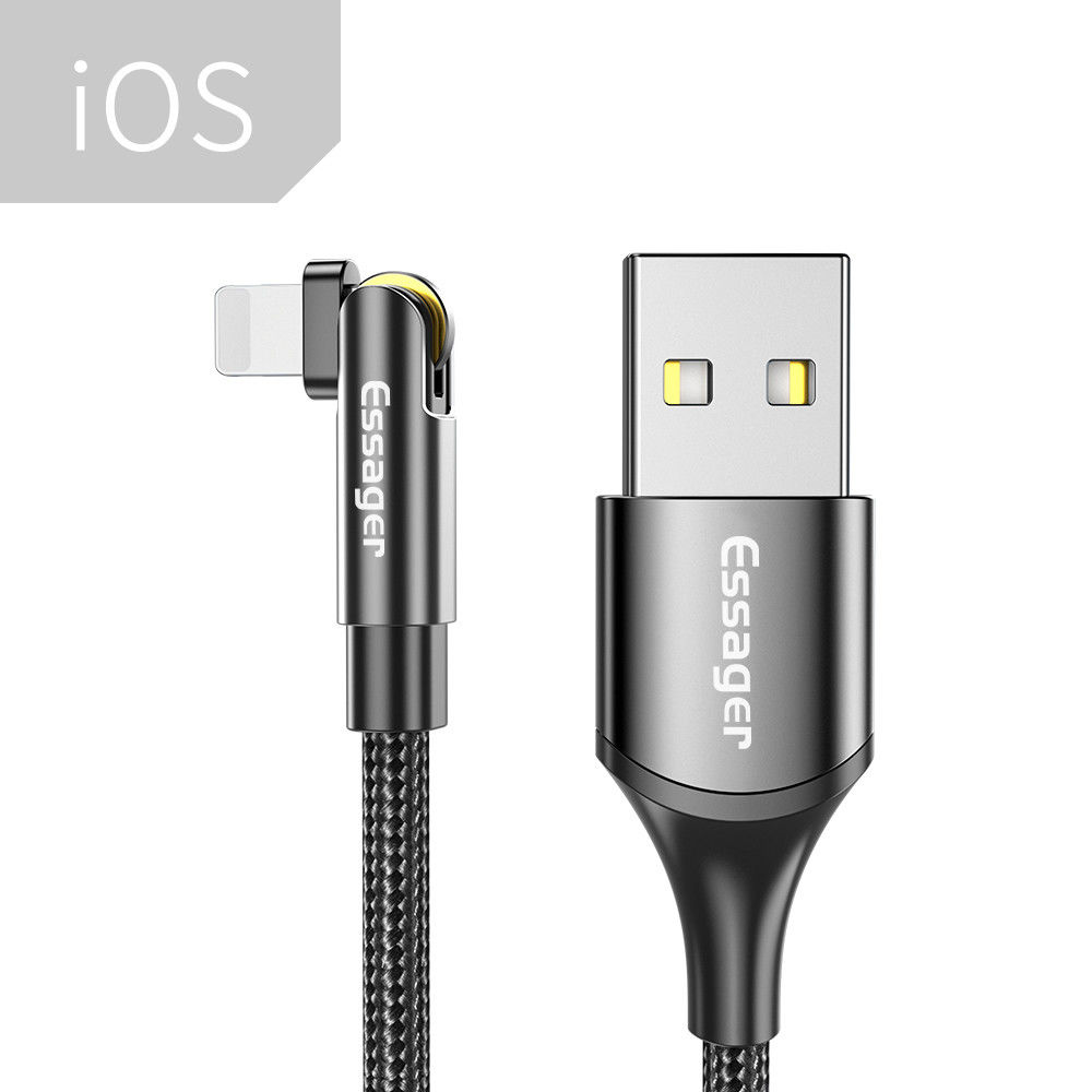 Essager 3A 180° Draaibare USB naar Lightning Oplaad Kabel 1M Zwart afbeelding 2