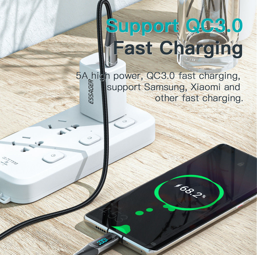 Essager 100W USB-C Snellaad Kabel met Digitale Display 5A 1M Zwart afbeelding 5