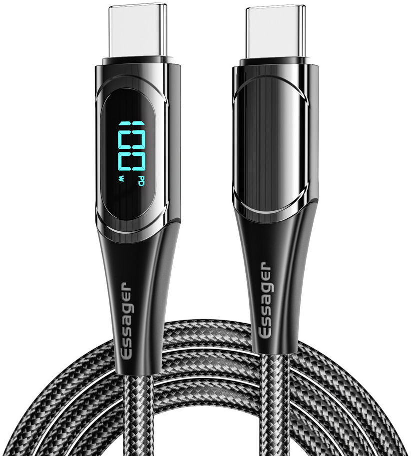 Essager 100W USB-C Snellaad Kabel met Digitale Display 5A 1M Zwart afbeelding 1