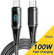 Essager 100W USB-C Snellaad Kabel met Digitale Display 5A 2M Zwart afbeelding 2