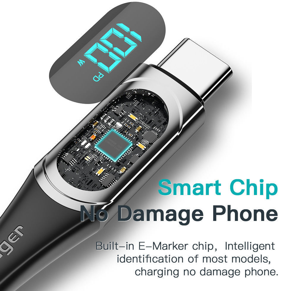 Essager 100W USB-C Snellaad Kabel met Digitale Display 5A 2M Zwart afbeelding 8