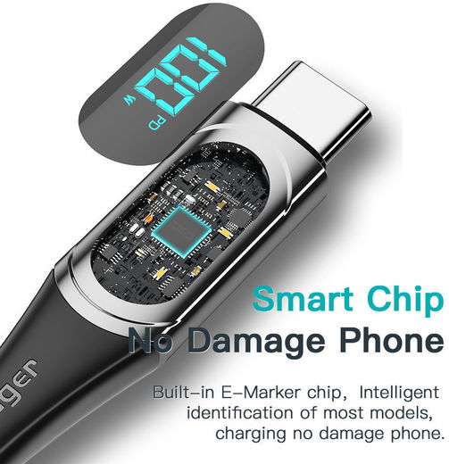 Essager 100W USB-C Snellaad Kabel met Digitale Display 5A 2M Zwart afbeelding 8