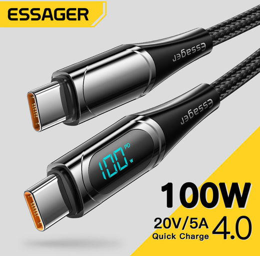Essager 100W USB-C Snellaad Kabel met Digitale Display 5A 2M Zwart afbeelding 9