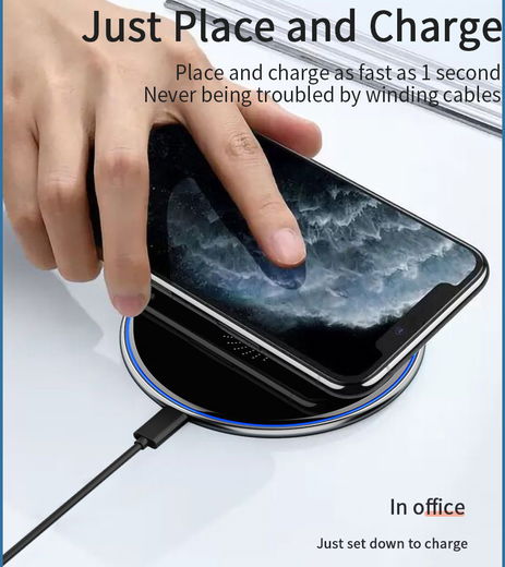 Essager 15W Draadloze Fast Charge Oplader met USB-C Kabel Zwart afbeelding 3