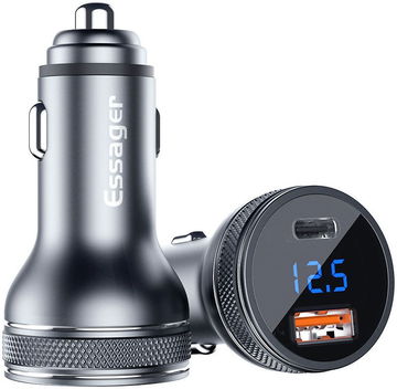 Essager USB/USB-C Auto Snellader 36W met QC 3.0 en PD 3.0 Zwart