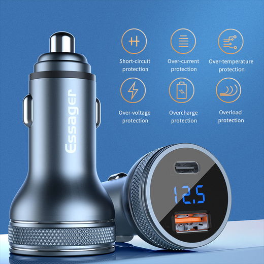 Essager USB/USB-C Auto Snellader 36W met QC 3.0 en PD 3.0 Zwart afbeelding 7