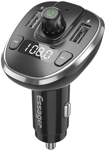 Essager Bluetooth 5.0 Muziek Transmitter met USB Autolader 17W Zilver afbeelding 1