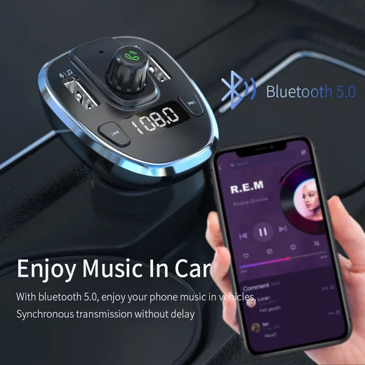 Essager Bluetooth 5.0 Muziek Transmitter met USB Autolader 17W Zilver afbeelding 4