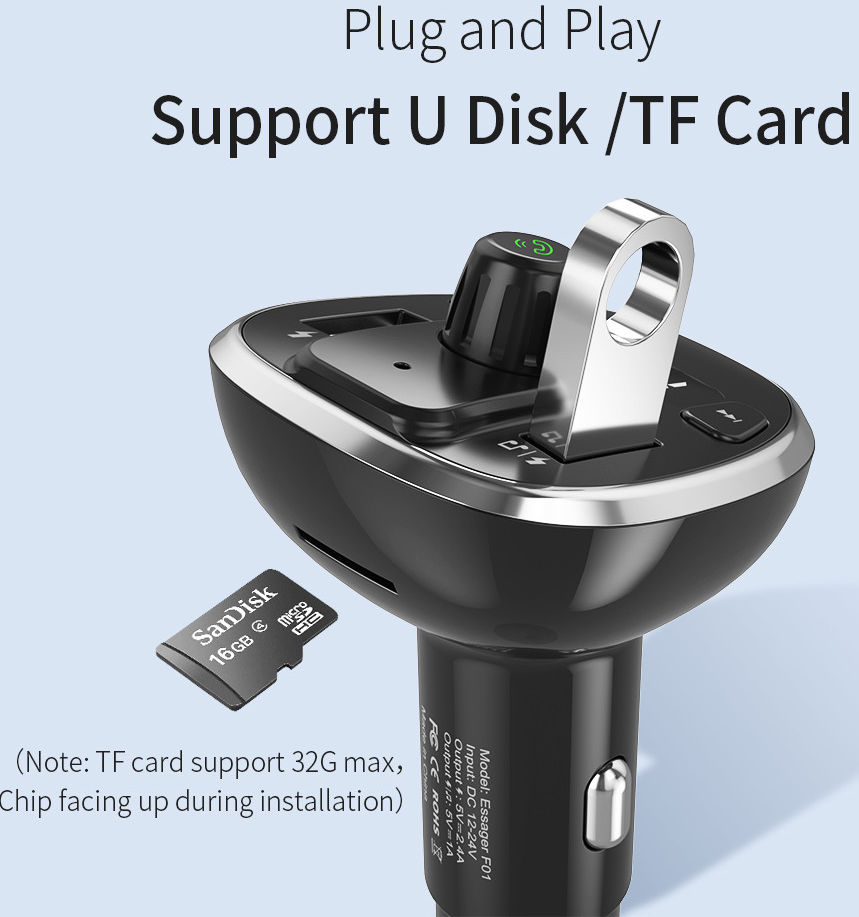 Essager Bluetooth 5.0 Muziek Transmitter met USB Autolader 17W Zilver afbeelding 5