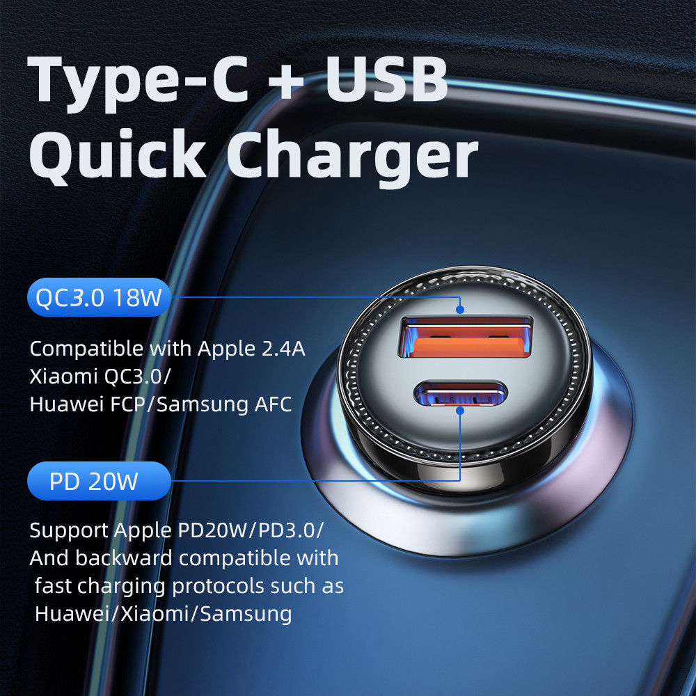 Essager USB/USB-C Autolader 20W Quick Charge 3.0 en Power Delivery 3.0 afbeelding 3