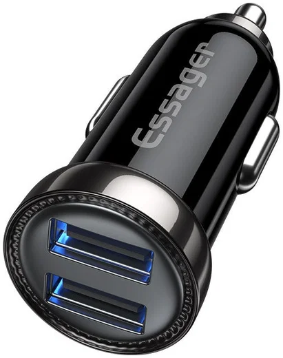 Essager 2.4A Dubbele USB Autolader 12W Zwart afbeelding 1