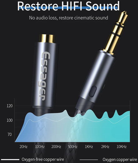 Essager 3.5mm Male naar 3.5mm Female AUX Verlengkabel Gevlochten 1M afbeelding 4