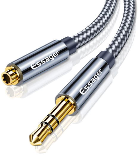 Essager 3.5mm Male naar 3.5mm Female AUX Verlengkabel Gevlochten 2M afbeelding 1