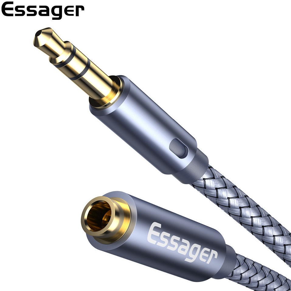 Essager 3.5mm Male naar 3.5mm Female AUX Verlengkabel Gevlochten 2M afbeelding 2