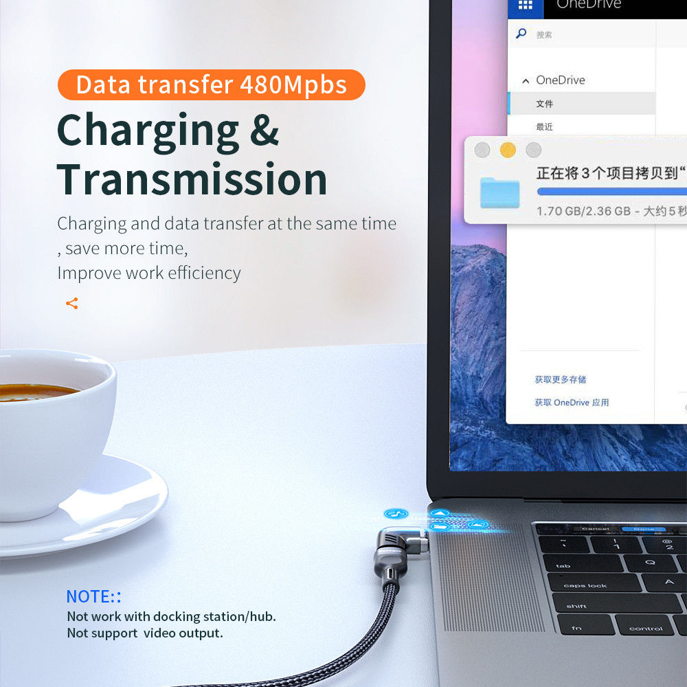 Essager 100W USB-C naar USB-C Adapter met Haakse Hoek 5A Zwart afbeelding 5