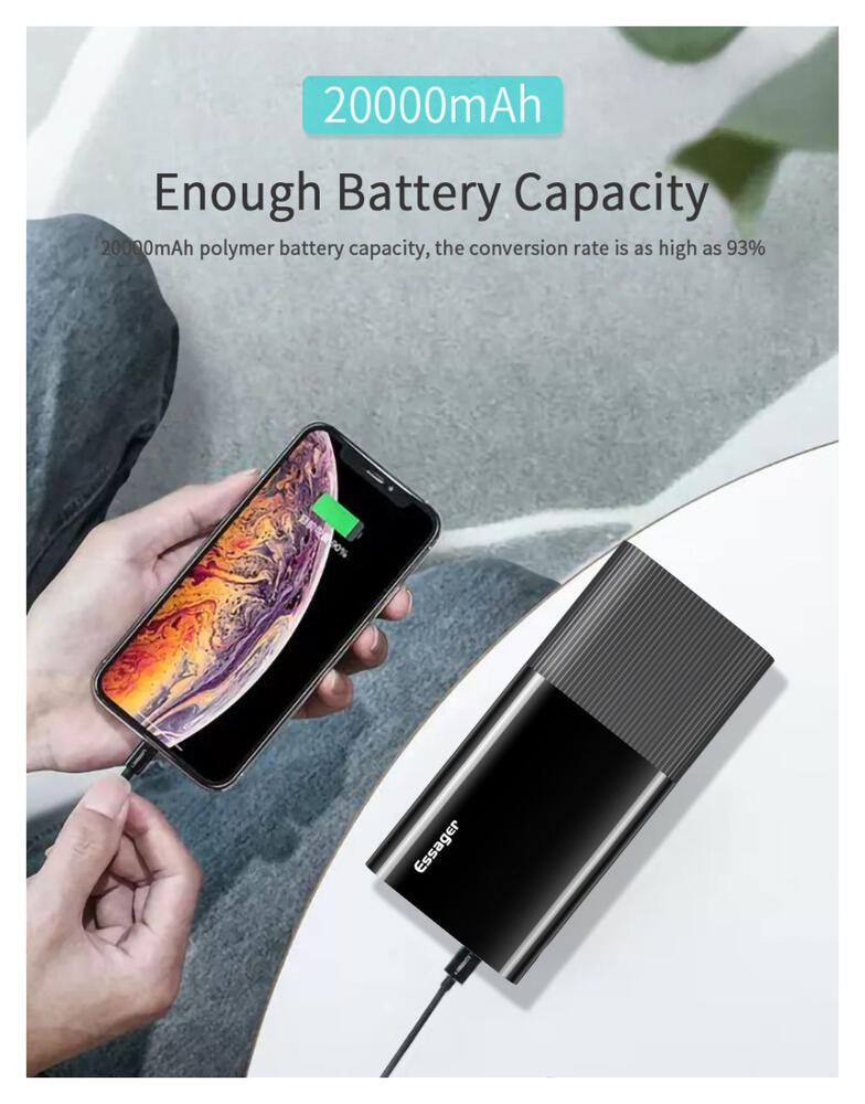 Essager Powerbank 20.000 mAh PD en QC 18W met Digitale Display Zwart afbeelding 8