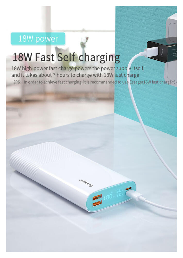 Essager Powerbank 20.000 mAh PD en QC 18W met Digitale Display Zwart afbeelding 3