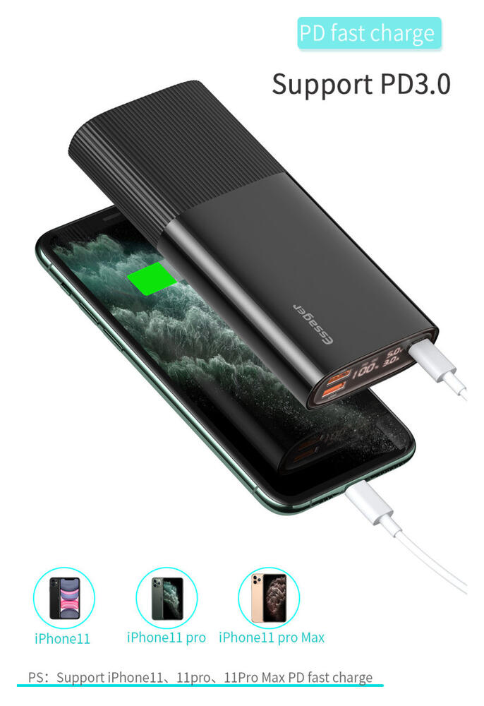 Essager Powerbank 20.000 mAh PD en QC 18W met Digitale Display Zwart afbeelding 7