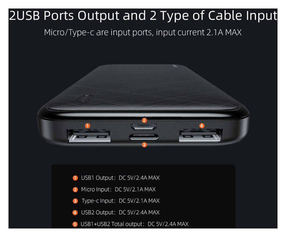 Essager Draagbare Compacte USB-A Powerbank 10.000 mAh Zwart afbeelding 8