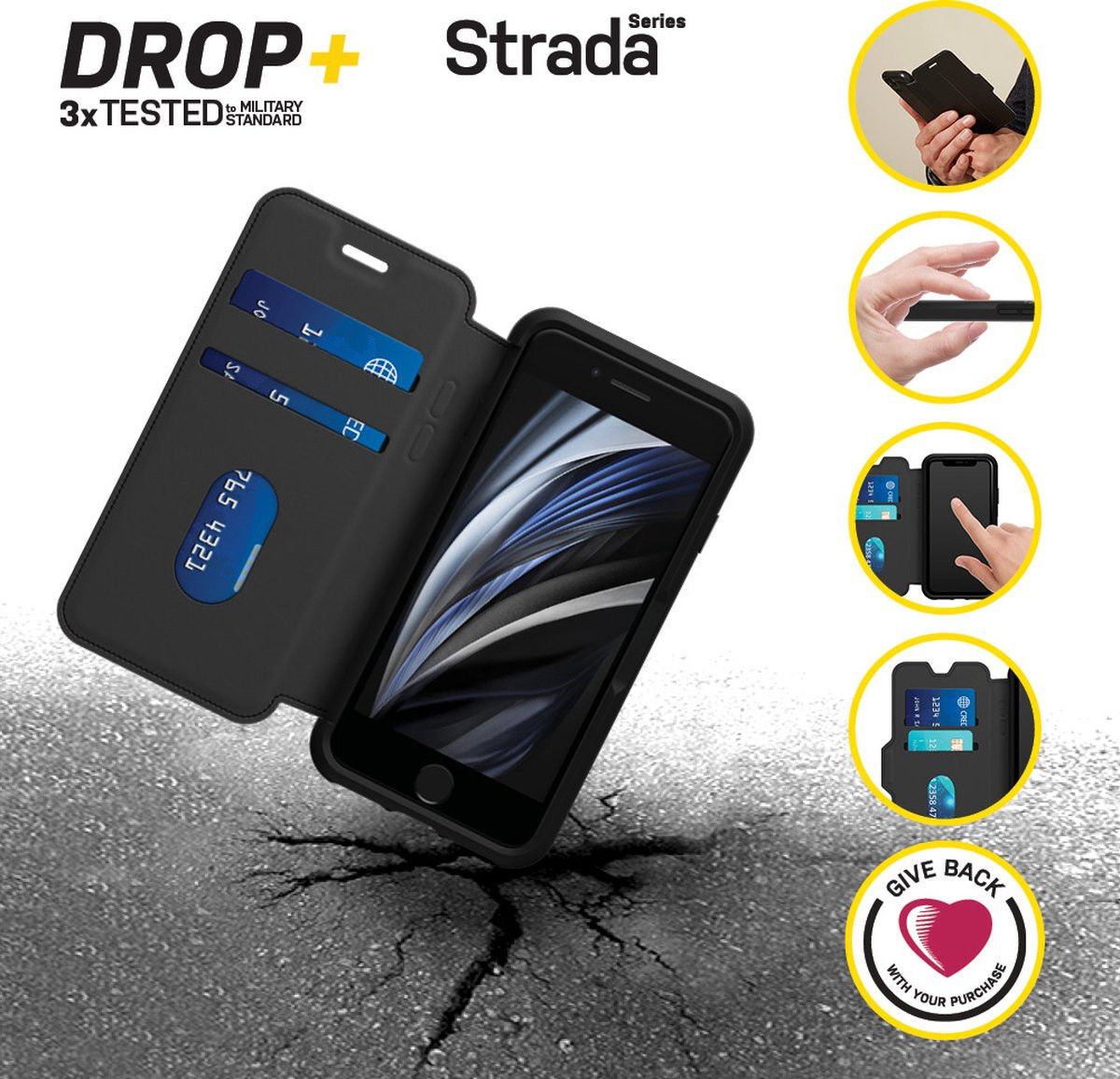Otterbox Strada iPhone SE (2020/2022) / 8 / 7 Hoesje Echt Leer Zwart afbeelding 4